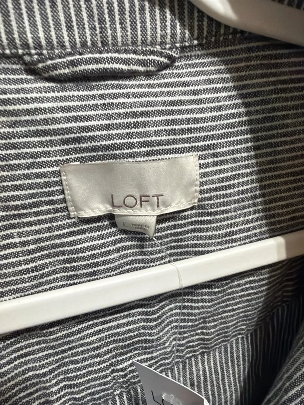 LOFT Gray Pinstripe Utility Jacket with Button Front